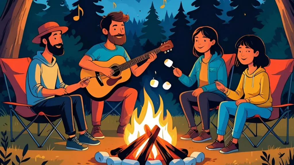 Guide to All BitLife Expansion Packs (2025) 1 Campfire gathering with music and snacks.